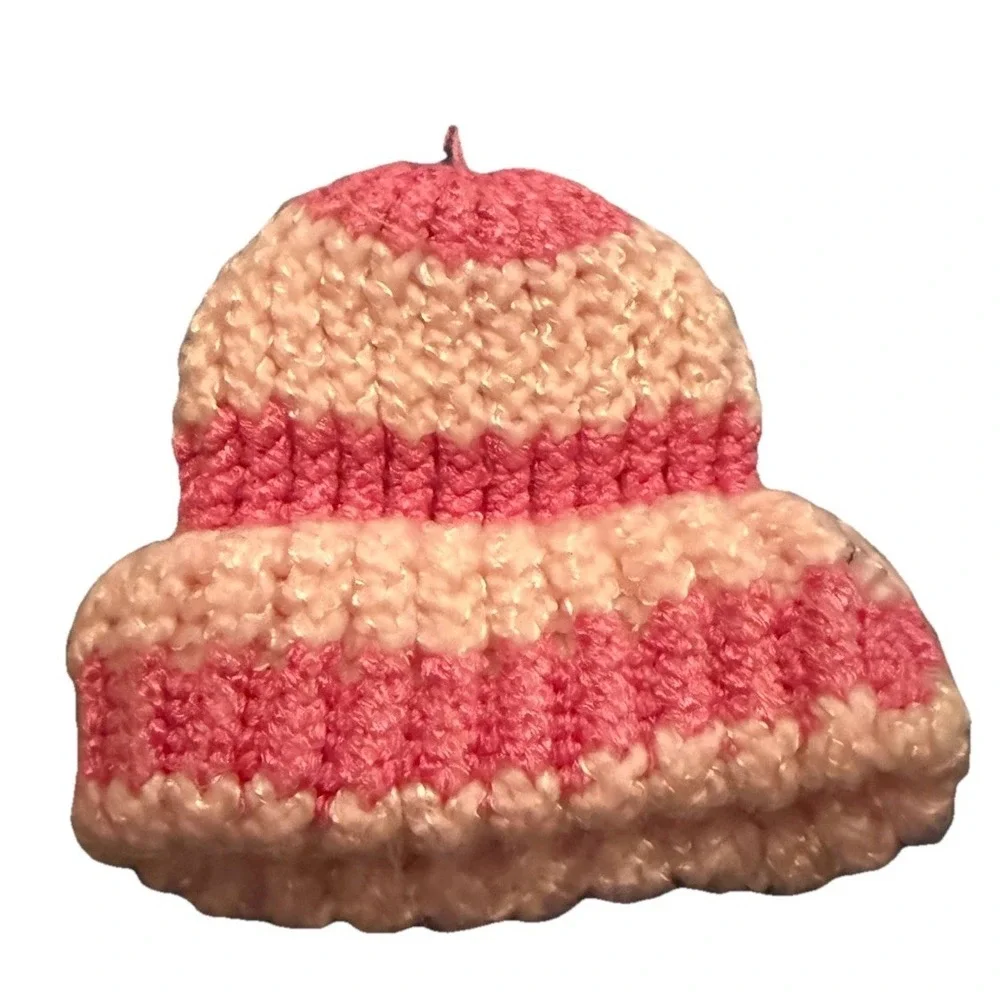 Baby Crochet Beanie Hat Handmade Toboggan Pink Vintage